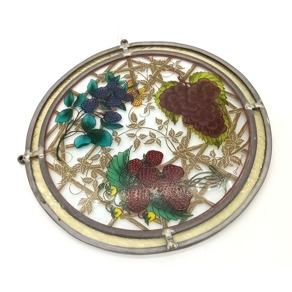 Rare Vintage Glassmasters Stained Glass Suncatcher 10” Grapes & Berries - Picture 2 of 6